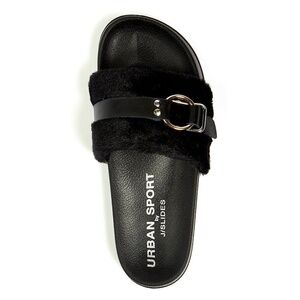 Urban Sport J Slides Super Soft Faux Fur Sandals Shoes Slip Ons NIB